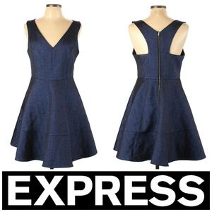 Express Dress Sz 12 Blue Metallic Fit and Flare